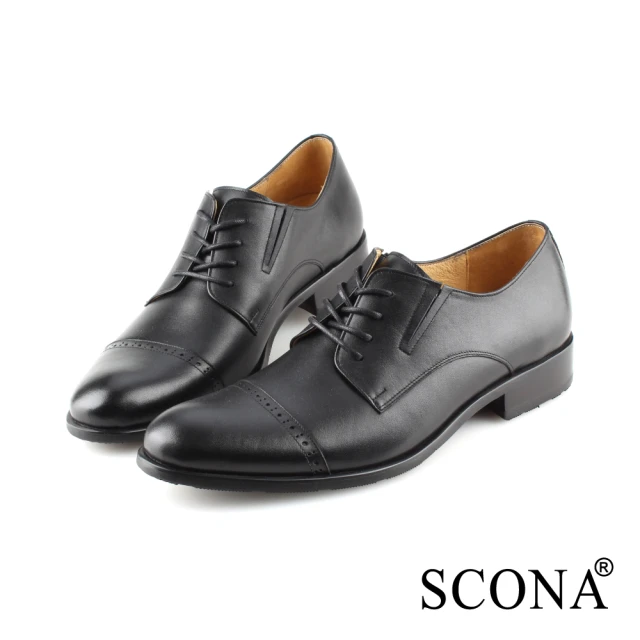 SCONA 蘇格南 全真皮 都會輕量側帶紳士鞋(黑色 084