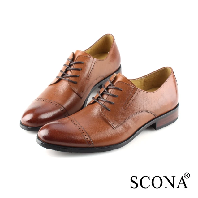 SCONA 蘇格南 全真皮 都會輕量側帶紳士鞋(黑色 084