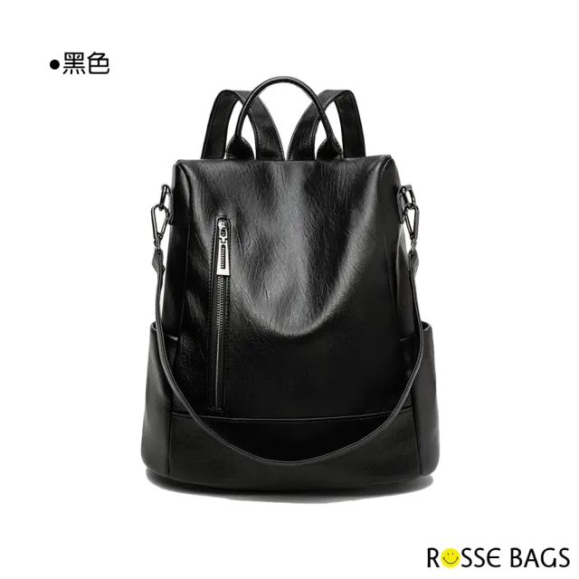 【Rosse Bags】韓版多功能軟皮防盜雙肩後背包(灰色 / 棕色 / 黑色)