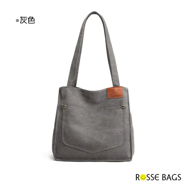 【Rosse Bags】簡約百搭帆布大容量托特包(卡其色 / 灰色 / 咖啡色 / 黑色)