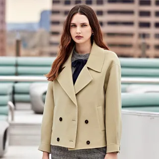 【ILEY 伊蕾】雙排釦純羊毛雙面呢西裝翻領短版外套(卡其色；M-XL；1224014613)