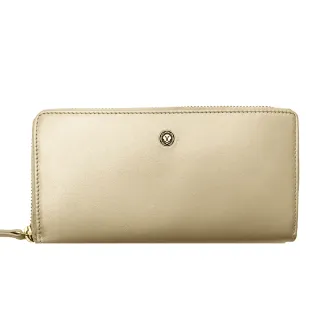 【CROSS】台灣總經銷 限量1折 頂級小牛皮維納斯系列拉鍊長夾 全新專櫃展示品(鉑金色 送禮盒提袋)