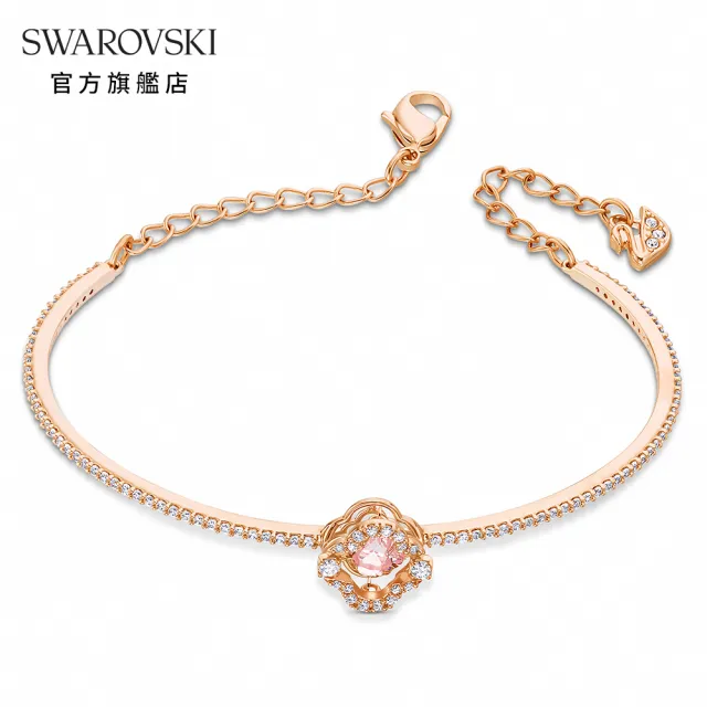 【SWAROVSKI 施華洛世奇】官方直營 Una 手鏈/手鐲 圓形切割/幸運草 白色/粉紅色/紫色 鍍玫瑰金色(4款任選)