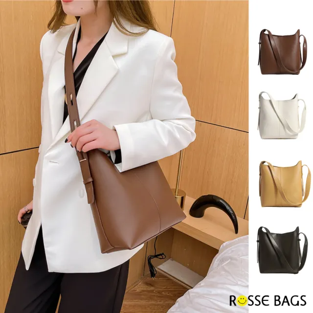 【Rosse Bags】韓版簡約百搭文青水桶托特包(現+預 黑色/棕色/黃色/米白色)