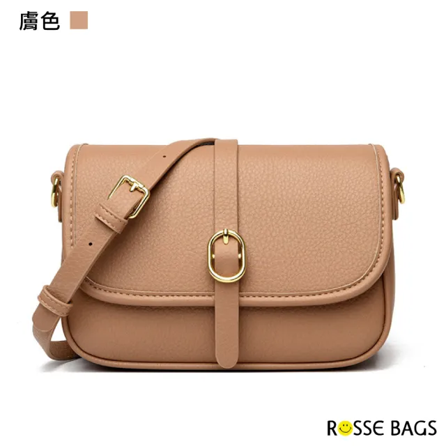【Rosse Bags】典雅荔枝紋質感雙肩帶小方包 肩背包 單肩包 斜背包(黑色／白色／卡其色 / 膚色)