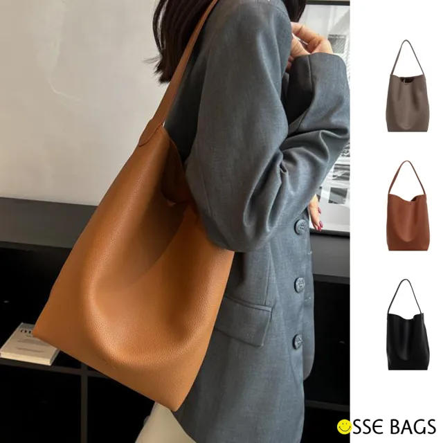 【Rosse Bags】慵懶簡約軟皮大容量肩背包 水桶包(杏色 / 卡其色 / 棕色 / 黑色)