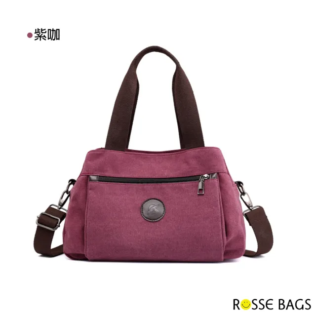 【Rosse Bags】休閒純色耐磨帆布手提斜背包(卡其 / 藍色 / 灰色 / 黑色 / 紫咖)
