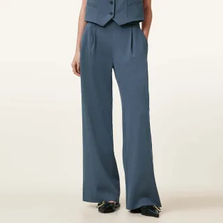 【ALLSAINTS】ALEIDA TRI 輕薄打摺修身中腰西裝長褲寬庫-灰藍 W037QC(寬褲版型)