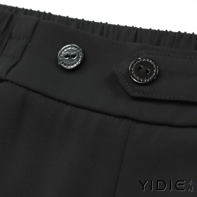 【YIDIE 衣蝶】素色造型鬆緊腰九分褲-黑