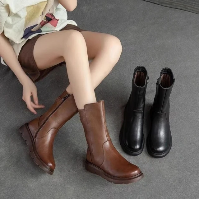 Pelutini 經典麂皮綁帶造型內絨毛保暖靴 卡其色(53