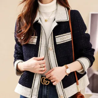 【Alishia】小香風經典拼色短版夾克 女外套 M-2XL(黑色)