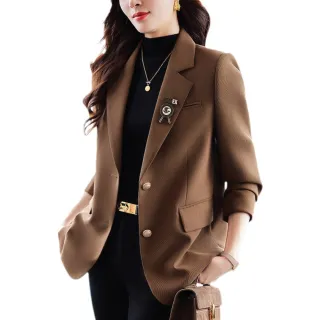 【Alishia】簡約時尚修身女士西裝外套(黑色 / 咖啡色 / 卡其色)