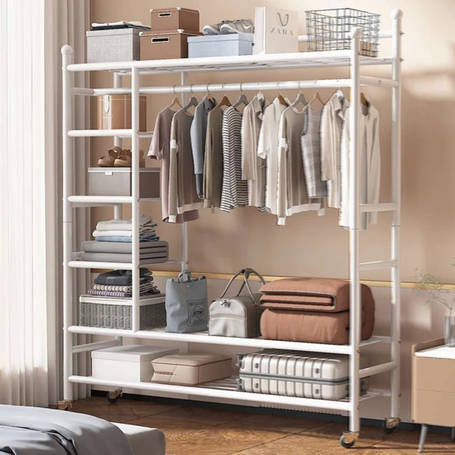 衣之閣旗艦店 140cm 升級款 三層置物網(掛衣架 落地衣架 移動衣櫃 衣帽架 晾衣架 收納架 預購15天)