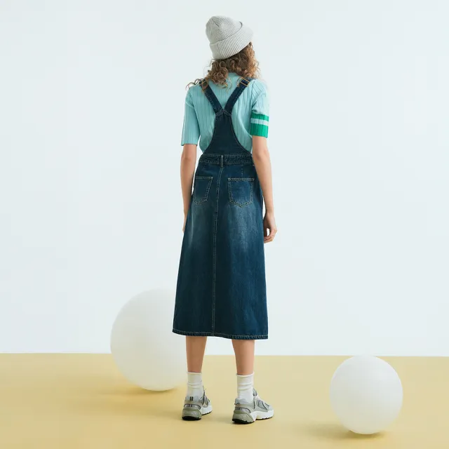 【OUWEY 歐薇】復古純棉牛仔長吊帶洋裝(藍色；S-L；3233398722)