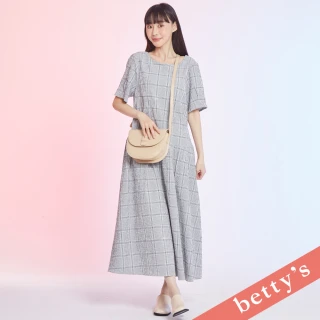 【betty’s 貝蒂思】知性格紋短袖寬領長洋裝(黑色)