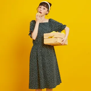 【betty’s 貝蒂思】出清品  腰間鬆緊刺繡蕾絲點點洋裝(綠色)