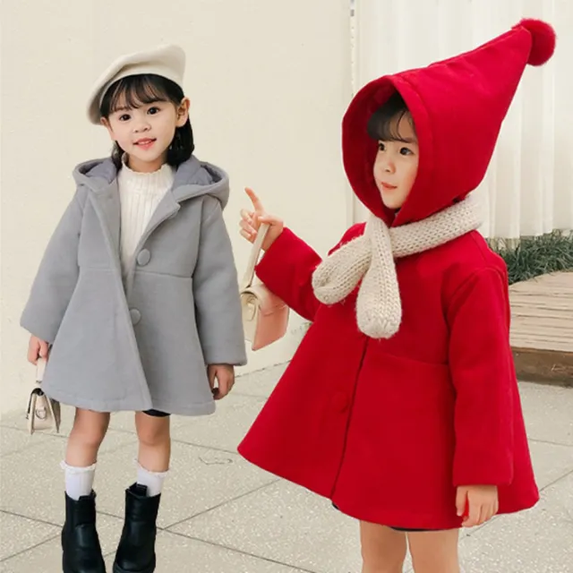 【橘魔法】(零碼出清)精靈尖尖帽毛尼傘擺大衣 連帽 外套 夾克 兒童 女童 童裝 過年 新年 大紅 聖誕 保暖
