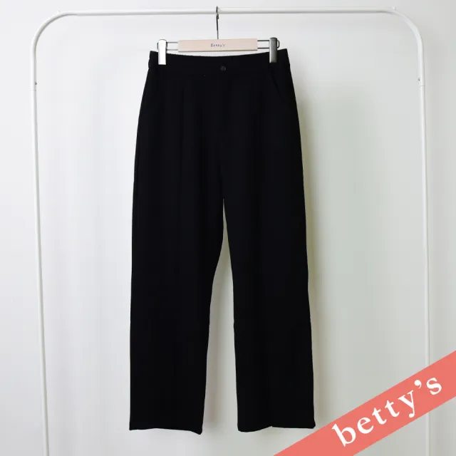 【betty’s 貝蒂思】出清品  長腿剪裁褲管開衩直筒西裝褲(黑色)