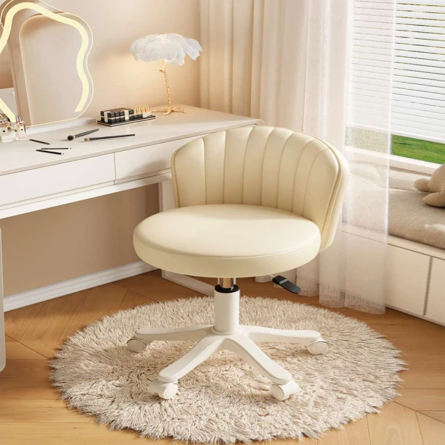 三強家具 黑色輪 三防超纖皮 旋轉升降(化妝椅 梳妝台椅子 