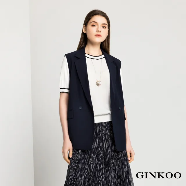 【GINKOO 俊克】配色花邊圓領針織上衣