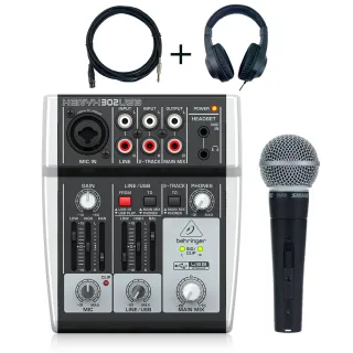 【BEHRINGER】302USB 專業級小型混音器-耳機麥克風套裝組/原廠公司貨(混音器套裝組)