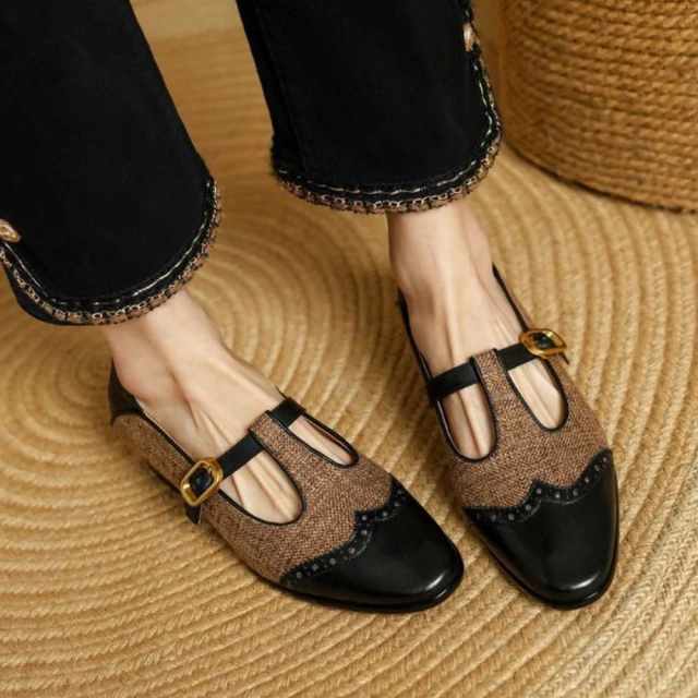 TAS 復古潮流真皮平底休閒鞋(米色)優惠推薦