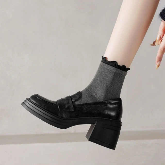 TAS 鑽飾馬銜釦真皮厚底樂福鞋(黑色)優惠推薦