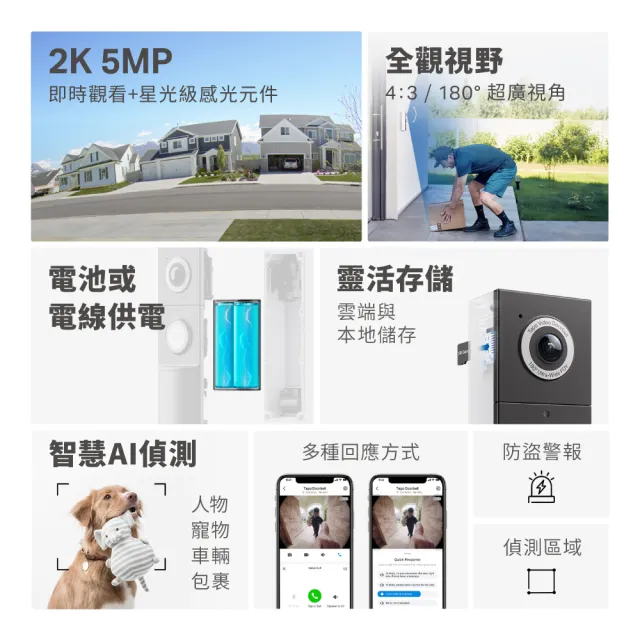 (64G記憶卡組)【TP-Link】Tapo D235 2K 5MP 電池/電線 AI智慧視訊門鈴(全彩夜視/180°超廣角/支援512GB)