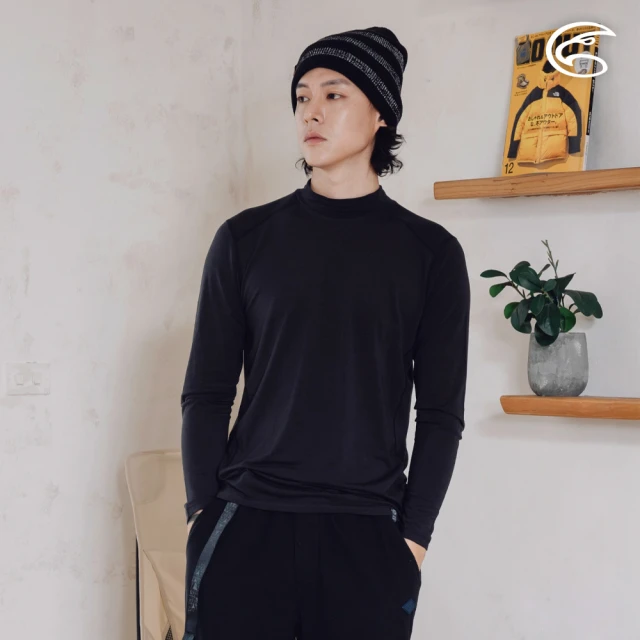 ADISIADISI 男美麗諾混紡羊毛高領彈性保暖衣 AU2521002 濃墨黑 S-2XL(吸濕 透氣 抗臭 抑菌 抗靜電 內著衣)
