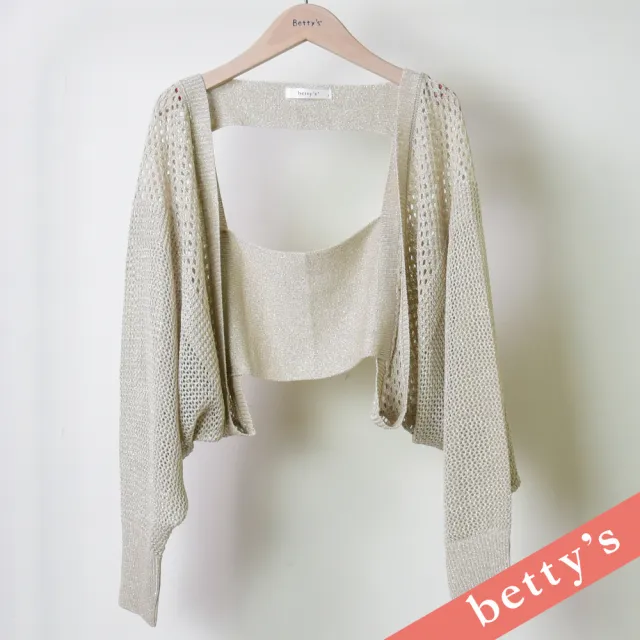 【betty’s 貝蒂思】出清品  短版澎袖針織鏤空開襟罩衫(米白)