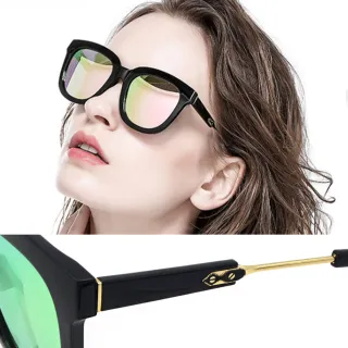 【DZ】買一送一 UV400防曬偏光太陽眼鏡墨鏡-摩登異想(黑框綠彩粉膜)