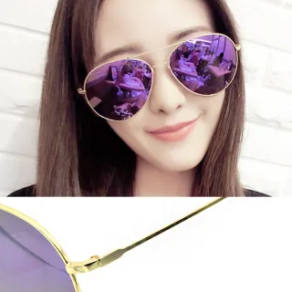 【DZ】買一送一 UV400防曬偏光太陽眼鏡墨鏡-維多利亞大圓弧框(金框幻紫膜)