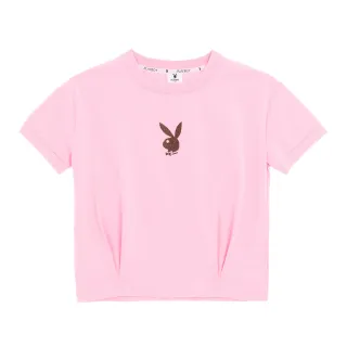【PLAYBOY】燙粉側邊打褶涼感T-SHIRT(桃粉色)