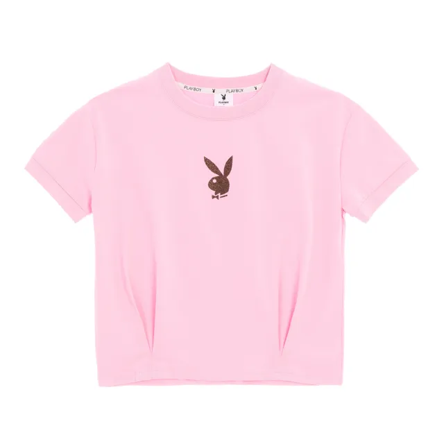 【PLAYBOY】燙粉側邊打褶涼感T-SHIRT(桃粉色)