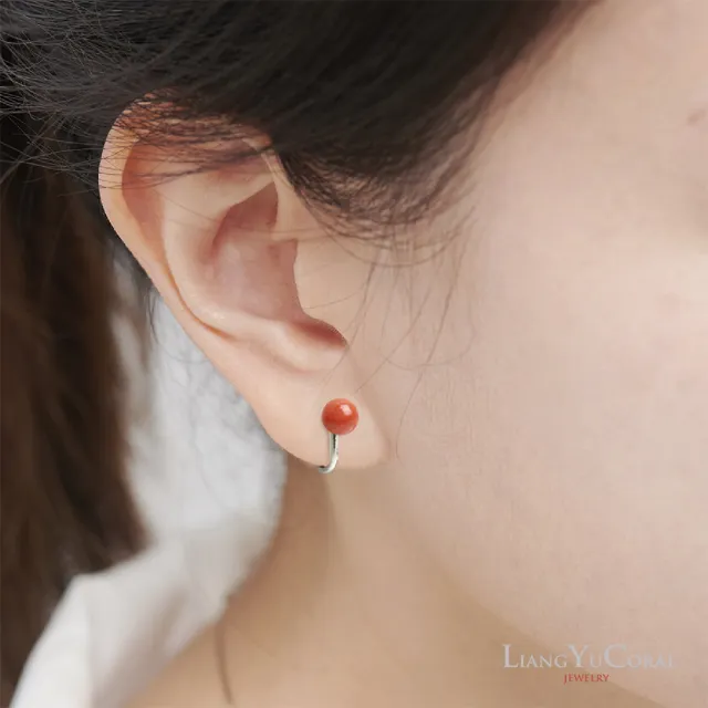 【大東山樑御珊瑚】天然沙丁珊瑚夾式耳環(6-6.5mm)