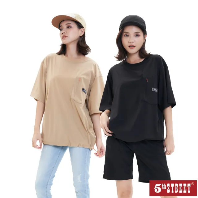 【5th STREET】男裝 女裝 短t 短袖 上衣 t恤 TEE 吸濕排汗 寬版 男女裝 黑色 卡其色 綠色(570947)