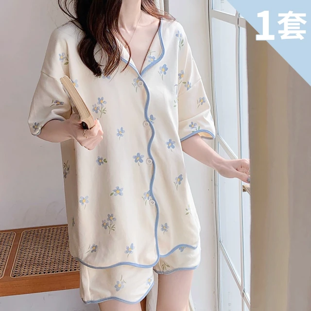 Chic Chic 琪琪 1套組-趣味小熊棉質翻領居家套裝(