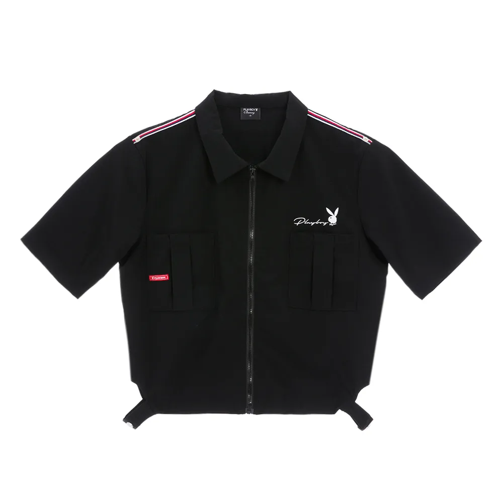 【PLAYBOY】短版造型下擺工裝外套(黑色)