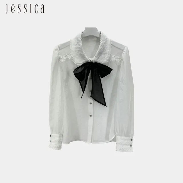 【JESSICA】氣質可愛大蝴蝶結設計翻領襯衫透膚造型上衣G44301