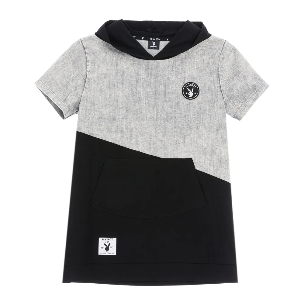 【PLAYBOY】竹節刷色連帽長上衣(深灰色)