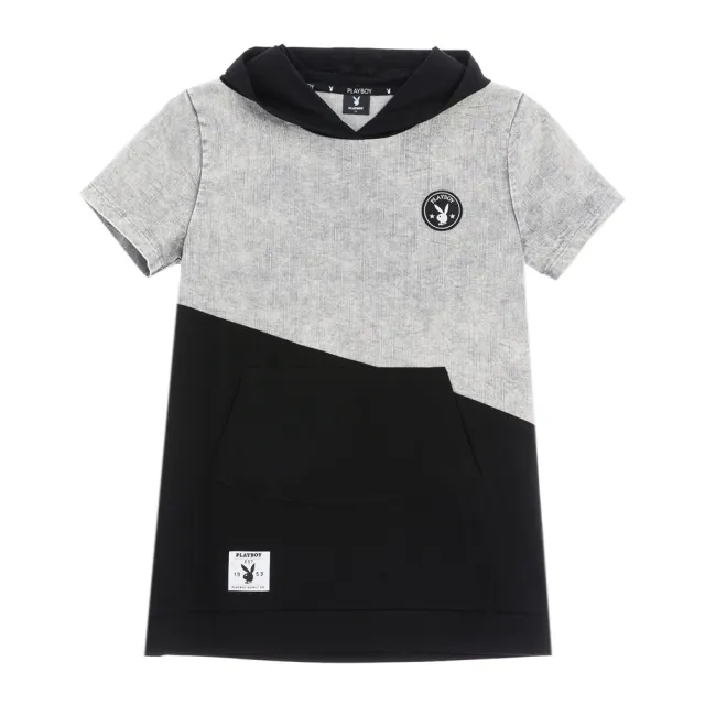 【PLAYBOY】竹節刷色連帽長上衣(深灰色)