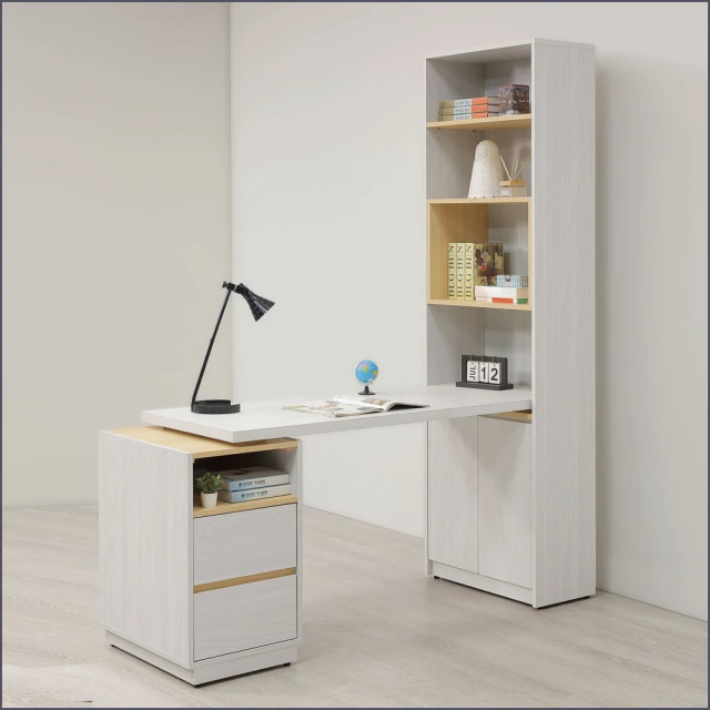 麗得傢居 泰勒4尺書桌書櫃組 L型書桌(可反向擺放 可伸縮)