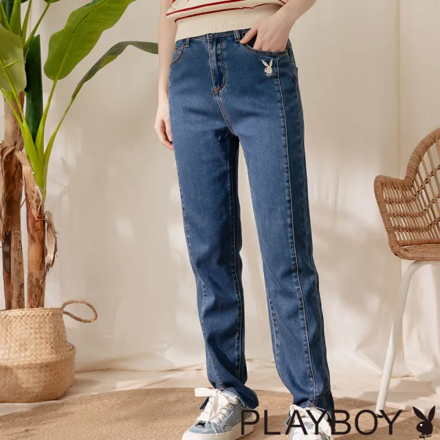 【PLAYBOY】極簡百搭修身天絲牛仔褲(牛仔藍)