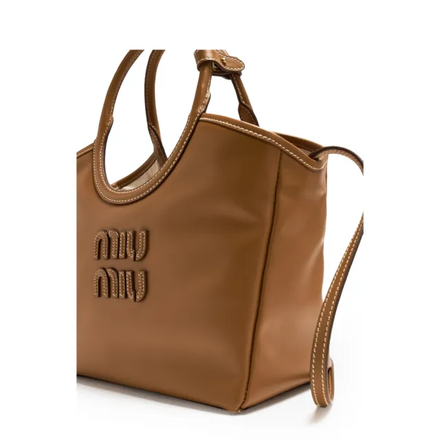 【MIU MIU】5BA284 經典IVY系列柔軟細膩皮革手提斜背托特包(焦糖色)