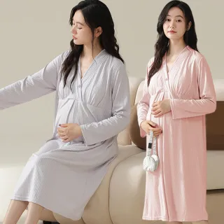 【Kosmiya】1套 帶胸墊 莫代爾 簡約優雅孕婦睡裙/女睡衣/月子服/哺乳睡裙/洋裝(2色可選/均碼/加大碼)