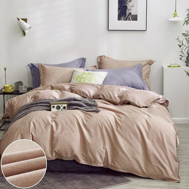 CarolanCarolan 北歐極簡風純棉素色 加大四件式床包被套組(卡其)