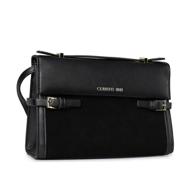 【Cerruti 1881】限量2折 義大利原裝進口 頂級小牛皮皮革手提包肩背包側背包 全新專櫃展示品(黑色 6854M)