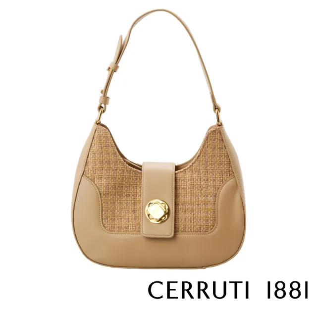 【Cerruti 1881】限量2折 義大利原裝進口 頂級時尚手拿包肩背包 全新專櫃展示品(米金色 CEBA06004P)