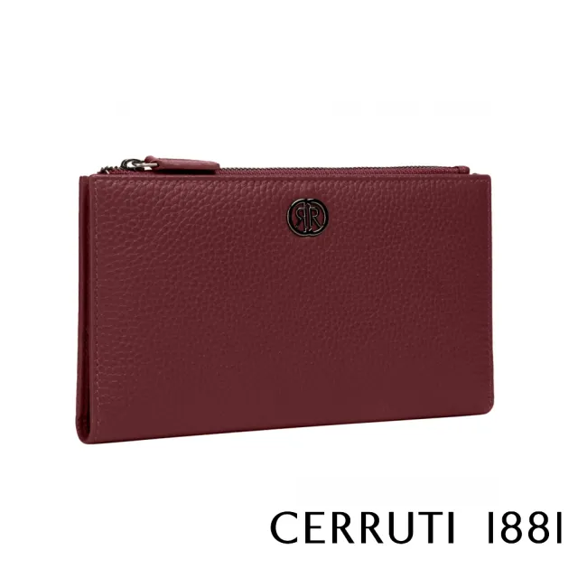 【Cerruti 1881】限量2折 義大利原裝進口 頂級小牛皮荔枝紋女用長夾 全新專櫃展示品(酒紅色 CEPD06327G)