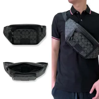 【COACH】大款 男生 腰包 經典荖花LOGO 多層收納空間 PVC 牛皮皮革 男款 側背包(Coach C3765)